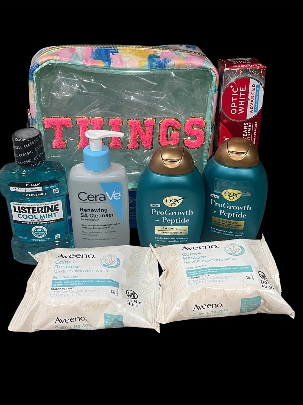 Assorted women's cosmetic Bath & Skin Gift Set with Pink 'THINGS' Pouch new